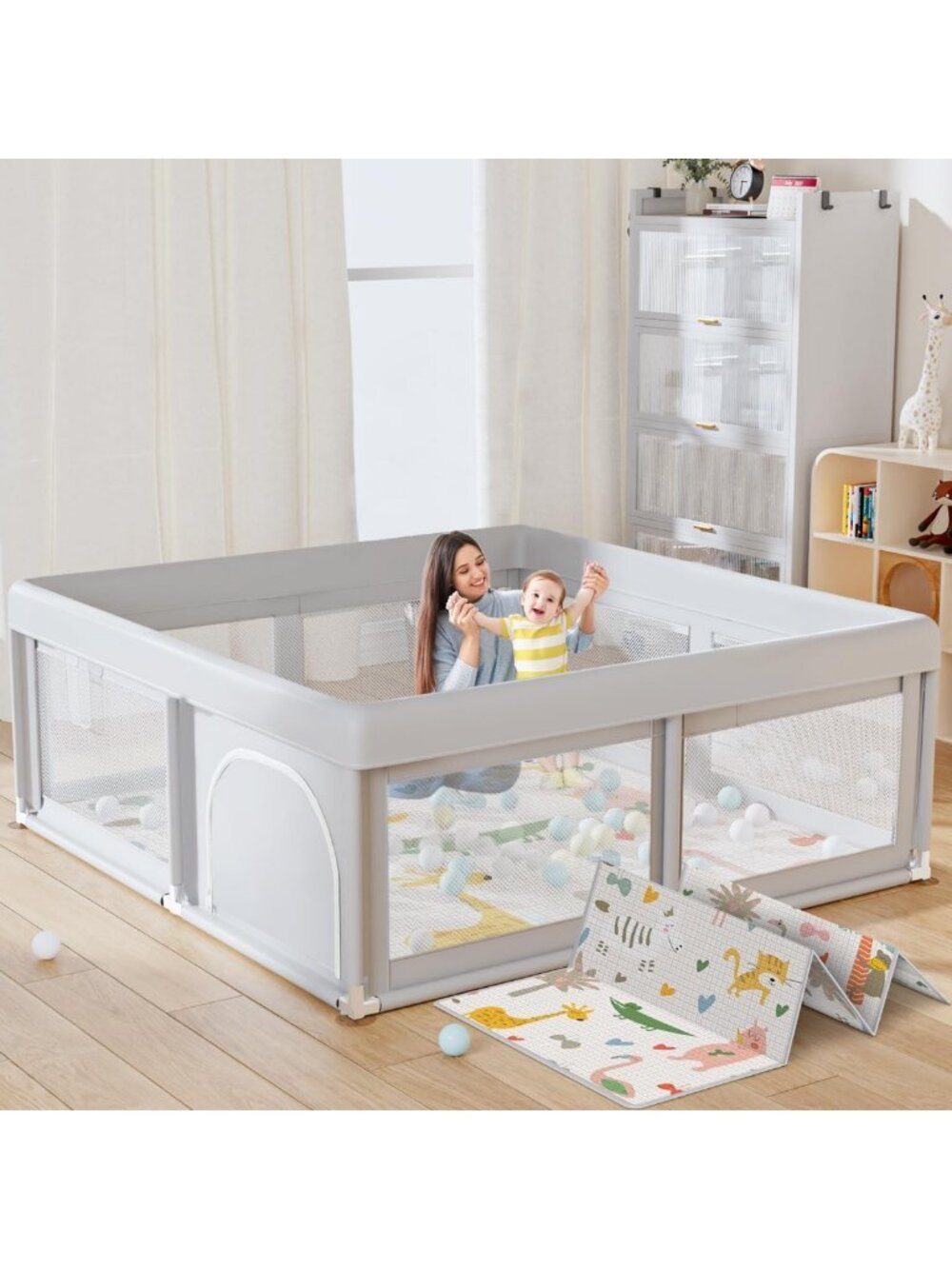 Spacious 50x50 Inch Baby Playpen with Soft Mat - Safe Play Area for Toddlers